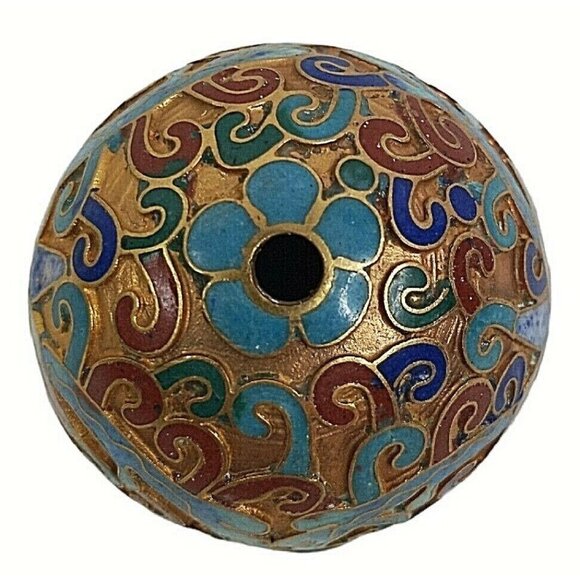 Vintage Chinese Egg Cloisonné Enamel on Brass on Stand 3" - Picture 4 of 7